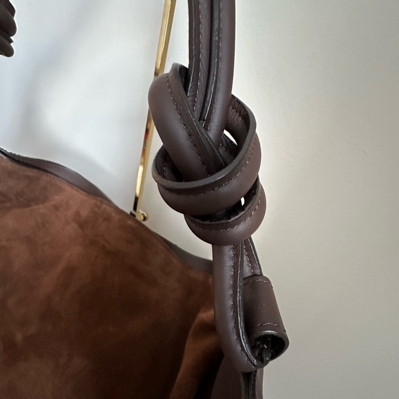 VIOLA CASTELLANI Made In Italy Suede Large Square Hobo Bag With Knot Tube Handle - Picture 2 of 8